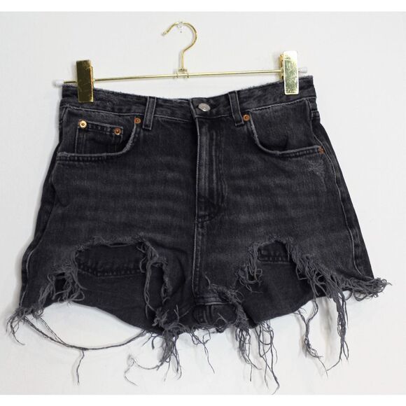 Topshop Pants - TOPSHOP Charcoal Distressed High Waist Denim Mom Shorts - 6 M10010